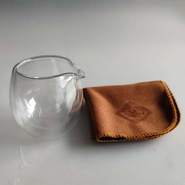 中国茶器【ガラス双層型茶海S 茶巾付き 1個】